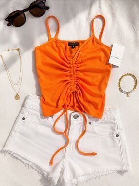 NWT Freshman Orange Ruched Tie Front Tank Top S